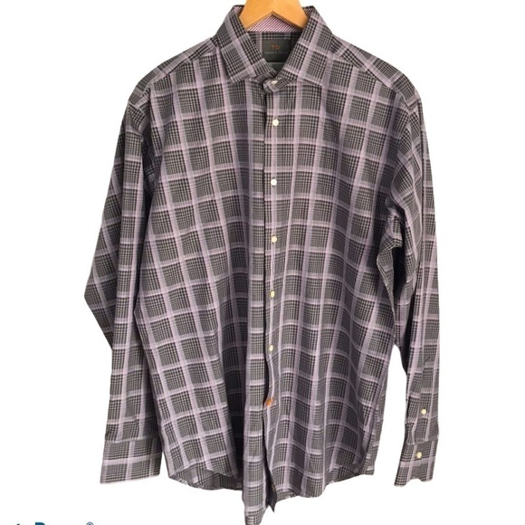 𝅺thomas Dean Grey/Purple Button Up Long Sleeve Sz L - Picture 1 of 5
